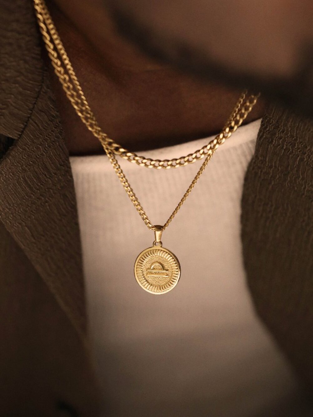 Men's Gold Libra Pendant Necklace Set
